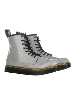 Dr Martens Docs Zavala J Combat Boots in Silver Glitter Sz 2